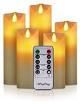 WINGCONG Led Candles, Flameless Candles, 5.5"/6"/6.5"/7"/8" Set of 5 Flameless Flickering Candles Battery Operated with 24 Hour Timer and 10 Key Remote Control, Ivory Real Wax Moving Wick Candles