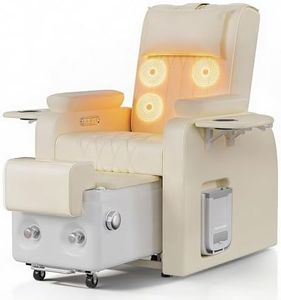 Multi-functional Electric Recliner Sofa for Foot Bath, Foot Beauty, Manicure, Nail Art Eyelash, Eyelash, Tattoo, Salon Chairs with Magnetic Suction Pump and Drainage Pump & Massager - Beige Gray