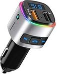 SONRU FM Transmitter, Bluetooth 5.0 Car Transmitter Car Radio Transmitter Hands Free Car Kit MP3 Player QC3.0 Car Charger with LED Display Support USB Drive TF Card, Colorful Light