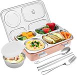 Brand Conquer Lunch Boxes for Adults - Lunch Box for Kids with Spoon & Fork - Durable Perfect Size for On-The-Go Meal, BPA-Free and Food 4 Compartment Stainless Steel (4 Compartment, Pink)