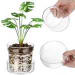Baderke Anti Slip Clear Glass Plant Pots with Drainage Holes See The Roots Growth Vase for Plant Window Sill Plant Tray Nursery Glass Planter for Indoor Plant Modern Decorative with Terrarium Saucer