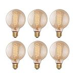 runquiz Edison Incandescent Light Bulbs 60 Watt, G25(G80) Vintage Light Large Bulb, 6-Pack Globe Bulbs 2100K Warm White, E26 Medium Base Dimmable, 240 Lumens Filament, Vanity Light Bulbs for Bathroom