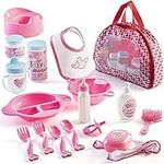 Prextex 18-Piece Baby Doll Accessories Set with Carrying Case - Includes Bottle, Sippie Cup, Pacifier, Bib, Hair Brush, Plates and More, Perfect for Kids, Toddlers, and Girls