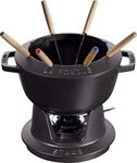 Staub Fondue Set with 6 Forks, Suitable for Cheese, Chocolate and Meat Fondue, Cast Iron, Black