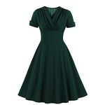 Wellwits Women's Ruched Wrap Work Cocktail Vintage Dress Christmas Green M