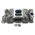 1 PC SHLPDFM Natural aluminum Intake Manifold Dual Plane Intake Manifold Compatible with 1957-1995 SBC Small Block Chevy 350 400 Idle-5500RPM Manifold