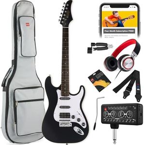 Best Choice Products Beginner HSS Electric Guitar Kit w/Headphone Amp, Padded Gig-Bag, Headphones, Guitar Strap - Satin Black/White