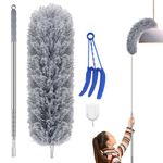 Microfiber Feather Duster, Extendable Duster with Extension Pole 30-100 Inch for Cleaning Ceiling Fan, Long Handled Duster and Blind Cleaner for Cleaning Blinds, Furniture Cars