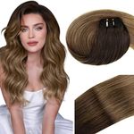 Vivien Weft Hair Extensions Real Human Hair Brown Sew in Hair Extensions Balayage Darkest Brown to Medium Brwon and Dark Blonde Sew in Human Hair Extensions 80g 14Inch #2/6/18