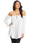 Anna-Kaci Womens Semi Sheer Boho Peasant Long Sleeve Off The Shoulder Top, White, Large