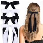 VOBOBE 4PCS Hair Bows for Women Girls, Black White Satin Tassel Hair Ribbon Bowknot Hair Clips Barrettes for Girl with Small Long Tail Hair Accessories (White+Black)