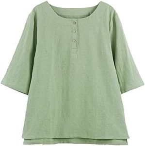 Minibee Women's 3/4 Sleeve Cotton Linen Jacquard Blouses Top T-Shirt, Army Green, X-Large