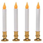 NOMA/INLITEN-IMPORT Christmas LED Candle, Orange Flicker Flame, Battery-Operated, White/Brass, 9-In., 4-Pk.