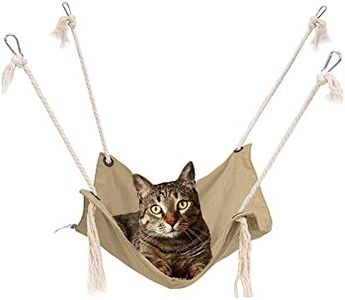 Cat Hammock, Breathable Pet Cage Hammock, Cat Hanging Bed with Metal Carabiners and Tassels, Cat Hanging Hammock for Cage, Hammocks for Kittens, Rabbits, Small Dogs (Khaki)