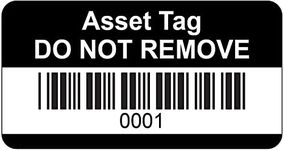 Black Asset Tag Labels - Barcoded and Numbered 1 to 500-38mm x 20mm Permanent Synthetic PP Labels - Price per Pack of 500 Labels (P/NO. 7828652)