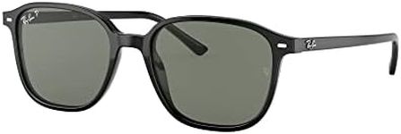 Ray-Ban RB2193F Leonard Low Bridge Fit Square Sunglasses, Black/G-15 Green Polarized, 55 mm