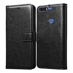 Casotec Flip Cover for Huawei Honor 7C | Premium Leather Finish | Inbuilt Pockets & Stand | Flip Case for Huawei Honor 7C (Black)