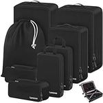 Compression Packing Cubes, Lumesner 8 Set Travel Packing Cubes for Carry on Suitcases, Compression Suitcase Organizers Bag Set & Travel Cubes (8-piece, Black)