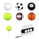 6pcs Assorted Golf Balls, Funny Golf Tee Holder Keychain with Golf Ball Marker Novelty Colored Practice Basketball Baseball Soccer Rugby Tennis Billiard Golf Balls for Adults Training Sports Gift