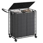 SONGMICS 29.1-Gallon (110L) Laundry Basket, Laundry Hamper with Wheels, Lid, and 2 Removable Liner Bags, 22.4 x 13 x 25.6 Inches, Laundry Cart, Ink Black and Slate Gray ULCB211B11