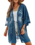 Bsubseach Bathing Suit Cover Ups for Womens Lace Kimono Summer Cardigan Swimsuit Coverup Short Beach Dusters Dark Blue