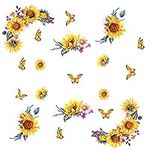 Watercolour Sunflower Wall Stickers, Creative 3D Yellow Flower Wall Decals, Peel and Stick Sun Flower Butterfly Stickers Wallpaper Garden Mural Bedroom Bathroom Living Room TV Wall Art Decor