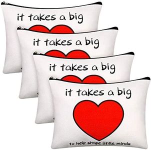 Weewooday 4 Pieces Thank You Teacher Makeup Bags Teacher Appreciation Cosmetic Bag Graduation Birthday Thanksgiving Cosmetic Bag Heart Pattern Pouch Case