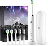 JTF Sonic Electric Toothbrush - with Travel Case and 6 Brush Heads, Fast Charging toothbrushes for 60 Days Long Lasting, 5 Modes Power Toothbrush for Women, White