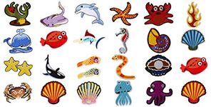 Assorted 27pcs Marine Creatures Iron on Patches Shark Whale Dolphin Clams Shell Crabs Seahorses Starfish Manta Ray Octopus Embroidered Patches Appliques Decorative Repair Patches DIY Sew on Motif