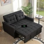 52" Sleeper Sofa with Pull-Out Bed, 3-in-1 Convertible Sofa Bed, Loveseat with Adjustable Backrest and Side Pocket, for Living Room Apartment Bed Room, Linen, Black