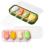 FOVERN1 2 Pieces Ice Cream Moulds, Silicone Ice Lolly Moulds, Reusable Cake Pop Mould, Popsicle Molds for Home Outdoor (Animal and Fruit)