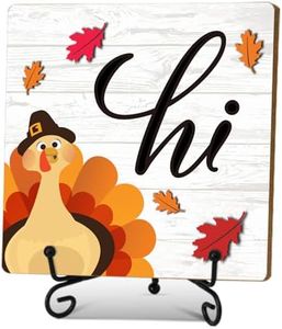 YQV Hi Fall Home Decor Indoor, Thanksgiving Table Decor Decor, 5"x5" Wood Plaque Gifts with Stand for Farmhouse Living Room Bathroom Kitchen Decoration -A07