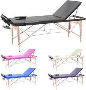 LETTINO MASSAGGIO PROFESSIONALE 3 ZONE,LETTINO ESTETISTA IN LEGNO DIMENSIONE XL 180 X 56 CM - LETTINI PER DA MASSAGGI PORTATILI PIEGHEVOLI (NERO)