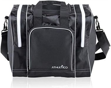 Athletico Bowling Bag for Single Ball - Single Ball Tote Bag with Padded Ball Holder - Fits a Single Pair of Bowling Shoes Up to Mens Size 14 (Black)