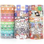 WAPETASHI Cute Washi Tape Set - 24 Rolls Kawaii Animals Gold Foli Decorative Masking Tape for Scrapbooking, DIY Crafts, Art, Wrapping(Puppy&Cat), Aesthetic Supplies, Planners, Bullet Journal