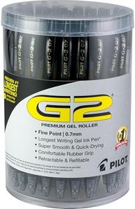 Pilot G2 Premium Gel Pens, Black Pens, Fine Point 0.7 mm, Tub of 48