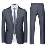 WEEN CHARM Men's 2 Piece Suit One Button Slim Fit Formal Wedding Prom Tuxedo Suits Blazer Pants with Tie Set Gray