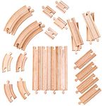 Bigjigs Rail 24 Piece Wooden Train Track, Curves & Straights Expansion Pack, Compatible with most major Wooden Railway Brands, Multicolored, S