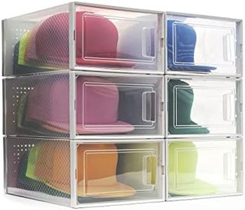 Boxy Concepts Plastic Hat Organizer for Baseball Caps (6-Pack) Easy Assembly, Stylish, Dust-Proof, Transparent, Stackable with Odor Vents. Ideal Holder, Case or Hat Rack Storage System 13” x 5.5” x 9”