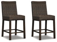 Signature Design by Ashley Paradise Trail Outdoor Wicker Patio Barstool, Set of 2, Brown