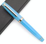 JINHAO 82 Celluloid Fountain Pen Acrylic Ink Pen with Ink Converter (Fine Nib, Gold Clip-Transparent Ocean Blue)