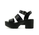 Soda ACCOUNT ~ Women Open Toe Two Bands Lug sole Fashion Block Heel Sandals with Adjustable Ankle Strap, Black, 7