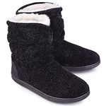 LongBay Women's Chenille Knit Bootie Slippers Warm Plush Fleece Boots Slipper Memory Foam Winter House Shoes(Large / 9-10, Black)