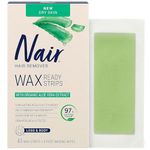 Nair Hair Removal Wax Strips Ready-To-Use with Soothing Aloe Vera for Dry Skin, Easy No-Warming Hair Removal, Up to 4 Weeks Smoothness, 40 Strips + 4 Wipes