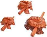 Percussion Instruments Wooden Frog 3 Pcs Set of 4 Inch Frog, 3 Inch Frog, 2.75 Inch Frog, Wooden Frog Musical Instrument Home Decor. (Brown Color)