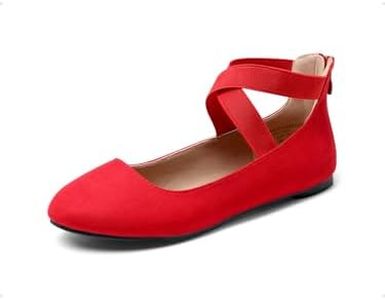 DREAM PAIRS Women's Comfortable Fashion Elastic Ankle Straps Flats Shoes,Size 8.5,Red,Sole_Stretchy