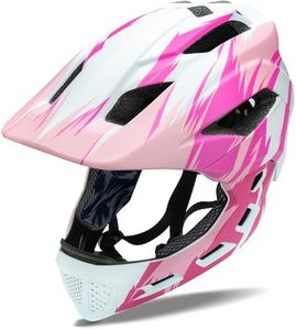 Natuway Toddler and Kids Full Face Helmet, Girl and Boy BMX Multi-Sport Detachable Mountain Dirty Bike Helmet (White and Pink)