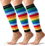 NEWZILL Calf Compression Sleeve for Men & Women | Footless Compression Socks for Shin Splint Relief, Varicose Veins | Leg Sleeve for Running, Travel, Nursing, Work, Fitness (Rainbow 3Pairs XXL)