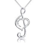 Musical Note Necklace Pendant 925 Sterling Silver Treble Clef Music Jewelry for Women Girlfriend Daughter, Sterling Silver, Cubic Zirconia