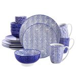 vancasso Takaki Porcelain Dinner Set for 4, Japanese Style Crockery Blue Dinnerware Tableware, 16 Pieces Dinner Service with Dinner Plates, Dessert Plates, Cereal Bowls and Mug